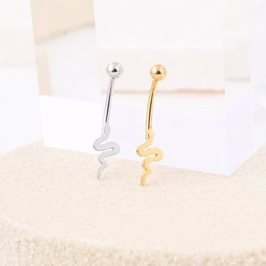 Wholesale jewelry 18K Gold PVD Stainless Steel Vertical Snake Charm Belly Button Ring- stainless and gold studio 