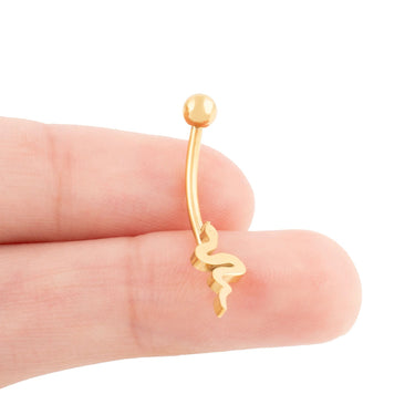 Wholesale jewelry 18K Gold PVD Stainless Steel Vertical Snake Charm Belly Button Ring- gold scale shot 