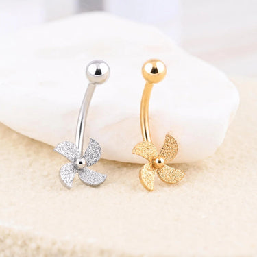 Wholesale jewelry 18K Gold PVD Stainless Steel Whimsy Pinwheel Belly Ring- stainless and gold studio 