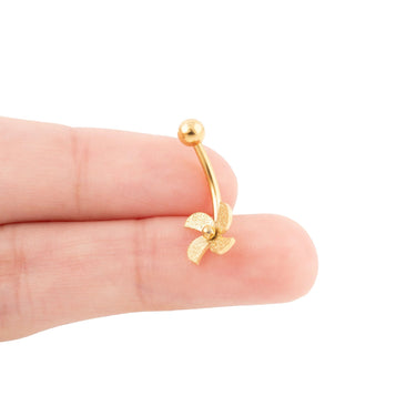 Wholesale jewelry 18K Gold PVD Stainless Steel Whimsy Pinwheel Belly Ring- gold scale shot  