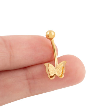 Wholesale jewelry 18K Gold PVD Stainless Steel Glitter Butterfly Belly Button Ring- gold scale 