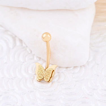 Wholesale jewelry 18K Gold PVD Stainless Steel Glitter Butterfly Belly Button Ring- gold studio 