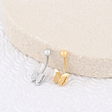 Wholesale jewelry 18K Gold PVD Stainless Steel Glitter Butterfly Belly Button Ring- gold and stainless studio 