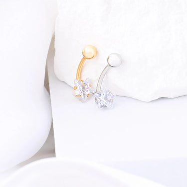 Wholesale jewelry 18K Gold PVD Stainless Steel Star Stone Belly Button Ring- gold and stainless studio 