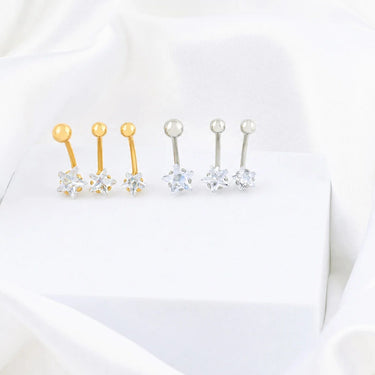 Wholesale jewelry 18K Gold PVD Stainless Steel Star Stone Belly Button Ring- gold and stainless studio 