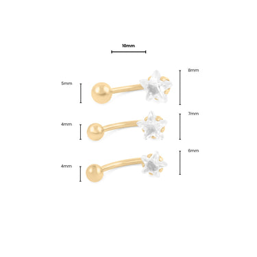 Wholesale jewelry 18K Gold PVD Stainless Steel Star Stone Belly Button Ring- gold dimension photo   