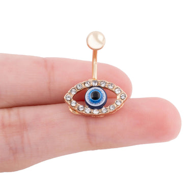 Wholesale jewelry 18K Gold PVD Stainless Steel Evil Eye Belly Button Ring- gold scale shot 