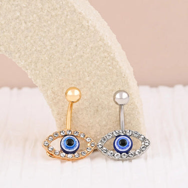 Wholesale jewelry 18K Gold PVD Stainless Steel Evil Eye Belly Button Ring- stainless and gold studio 