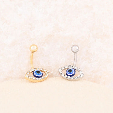 Wholesale jewelry 18K Gold PVD Stainless Steel Evil Eye Belly Button Ring- stainless and gold studio 