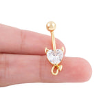 Wholesale jewelry 18K Gold PVD Stainless Steel Devil Stone Heart Belly Button Ring- gold scale shot 