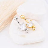 Wholesale jewelry 18K Gold PVD Stainless Steel Devil Stone Heart Belly Button Ring- gold and stainless studio 