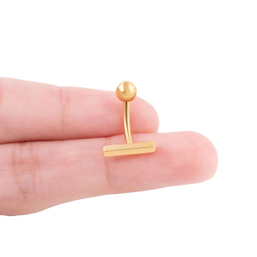 Wholesale Jewelry 18K Gold PVD Stainless Steel 9mm T-Bar Belly Button Ring- Gold scale shot 