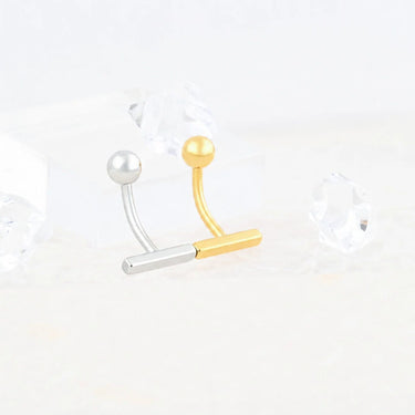 Wholesale jewelry 18K Gold PVD Stainless Steel 10mm T-Bar Belly Button Ring- gold and stainless  studio