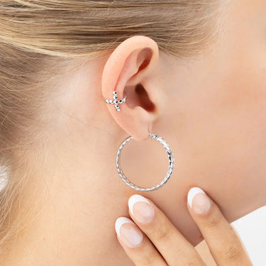 Wholesale jewelry 18K Gold Stainless Steel Beaded Cross Ear Cuff - stainless model 