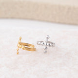Wholesale jewelry 18K Gold Stainless Steel Beaded Cross Ear Cuff - stainless and gold studio 