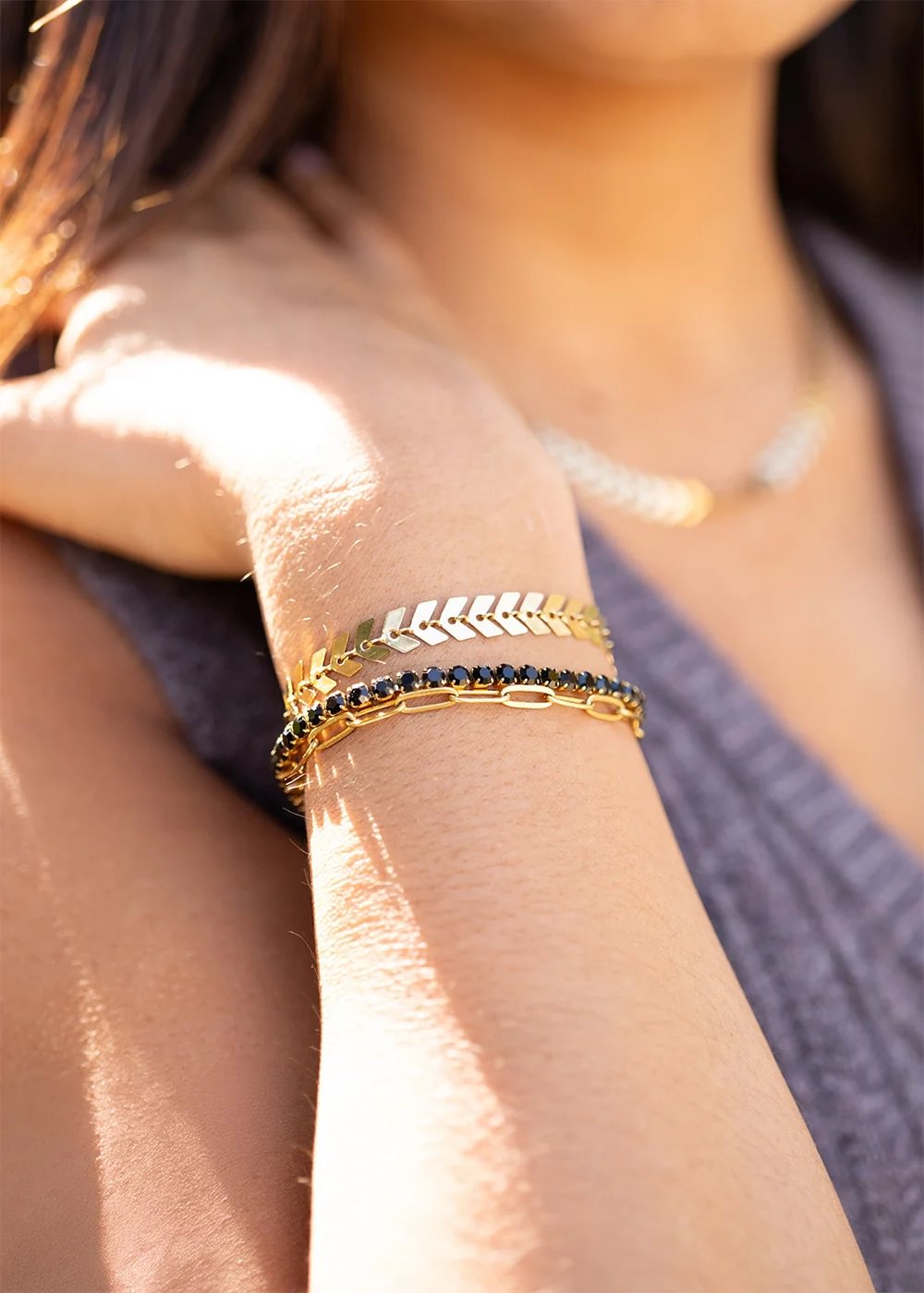 25 pc 18K Gold PVD Coated Stainless Steel Women's Layered Bracelet Set / BND0019