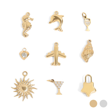 18K Gold PVD Stainless Steel Vacation Charm Set 