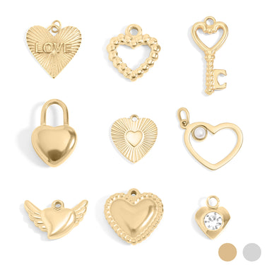 18K Gold PVD Stainless Steel Heart Charm Set