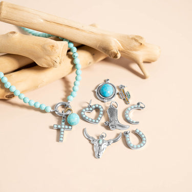 Steel Cactus with CZ Stone Charm with other western Charms