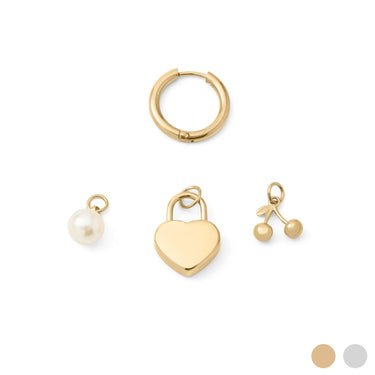 Wholesale jewelry 18K Gold PVD Stainless Steel Cherry Earring Bundle - gold main 