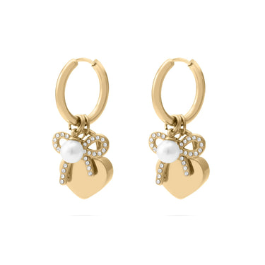 18K gold PVD Stainless Steel Bow Earring Charm Set- gold main- side view