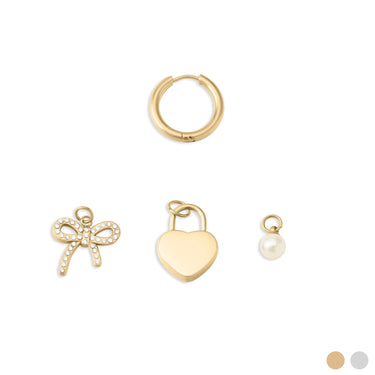 18K gold PVD Stainless Steel Bow Earring Charm Set- gold main 