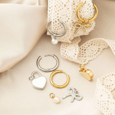 18K gold PVD Stainless Steel Bow Earring Charm Set- gold and silver studio 