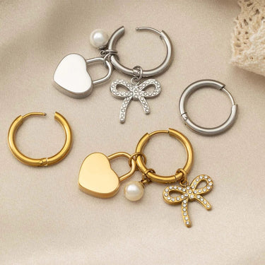 18K gold PVD Stainless Steel Bow Earring Charm Set- gold and silver studio 