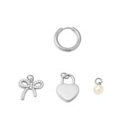18K gold PVD Stainless Steel Bow Earring Charm Set- silver main 