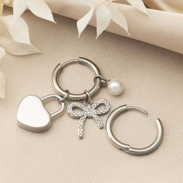 18K gold PVD Stainless Steel Bow Earring Charm Set- silver studio 