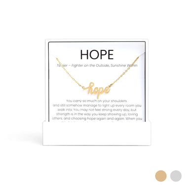 Gold Hope Necklace Gift Set on a white card with text