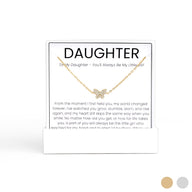 Gold Butterfly Necklace Gift Set on a card with 'DAUGHTER' text and message, on a white background