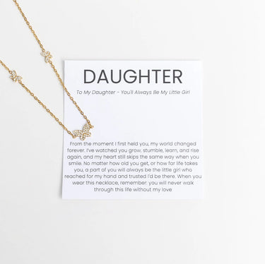 Gold Butterfly Necklace Gift Set with a sentimental message card for a daughter on a white background