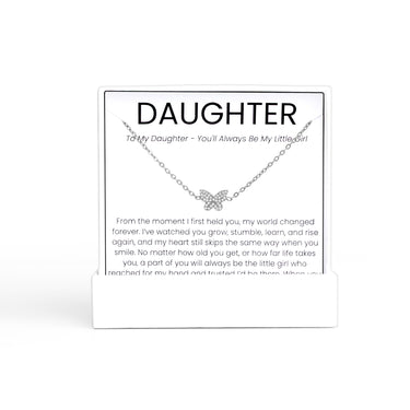 Silver Butterfly Necklace Gift Set with a card for daughter on a white background