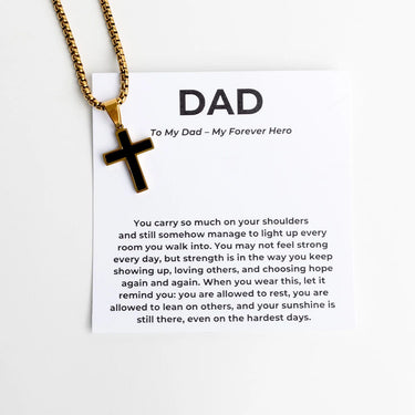 Gold Mens Cross Necklace Gift Set 