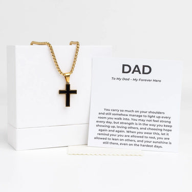 Gold Mens Cross Necklace Gift Set 