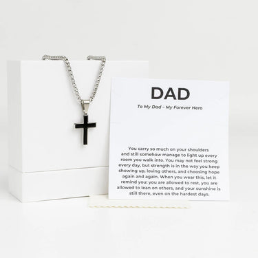 Silver Mens Cross Necklace Gift Set 