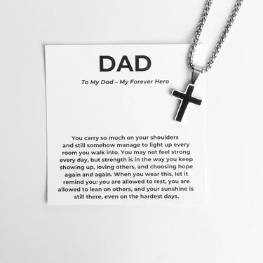 Silver Mens Cross Necklace Gift Set 