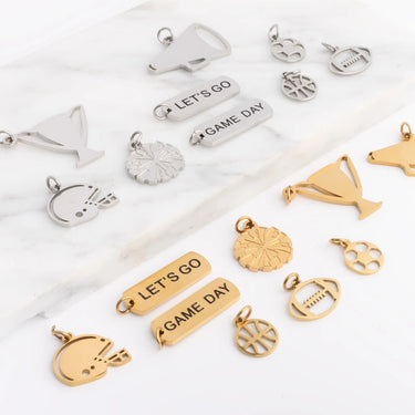 18K Gold PVD Stainless Steel Game Day Charm Set- gold and silver studio 