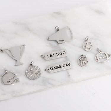 18K Gold PVD Stainless Steel Game Day Charm Set- silver studio 