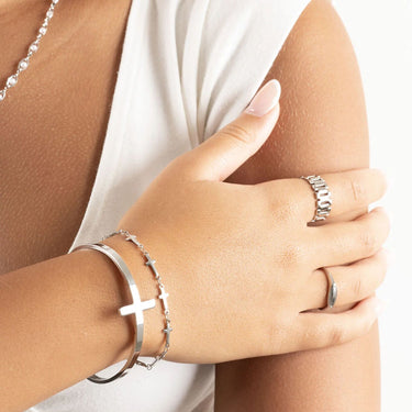 Wholesale jewelry 18K Gold PVD Stainless Steel The Journey Cross Cuff Gift Set- stainless model 