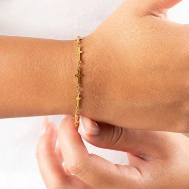 18K Gold PVD Stainless Steel Cross Chain Bracelet- gold model 