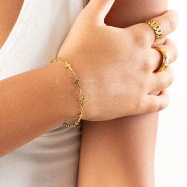 Wholesale jewelry 18K Gold PVD Stainless Steel The Guided Cross Bracelet Gift Set - gold model 