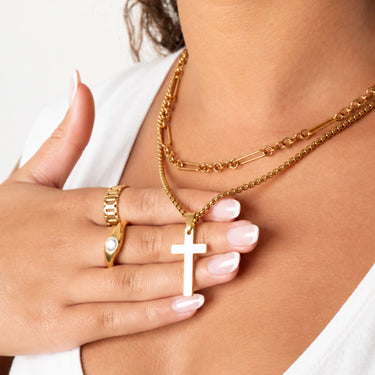Wholesale jewelry 18K Gold PVD Stainless Steel The Never Alone Cross Pendant Necklace Gift Set- gold model (women)