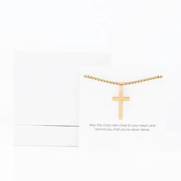 Wholesale jewelry 18K Gold PVD Stainless Steel The Never Alone Cross Pendant Necklace Gift Set- gold studio 