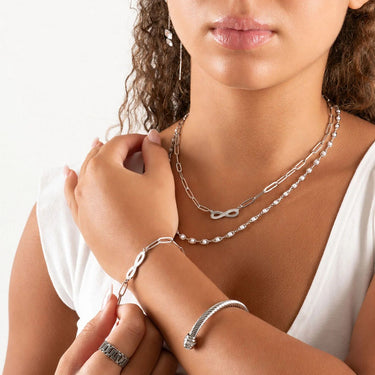Wholesale jewelry 18K Gold PVD Stainless Steel Stone "Infinity" Paperclip Chain Necklace- stainless model