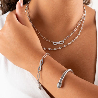Wholesale jewelry 18K Gold PVD Stainless Steel Stone "Infinity" Paperclip Chain Necklace- stainless model 