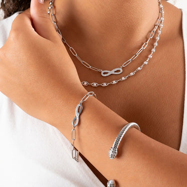 Wholesale jewelry 18K Gold PVD Stainless Steel Stone "Infinity" Paperclip Chain Bracelet- stainless model 