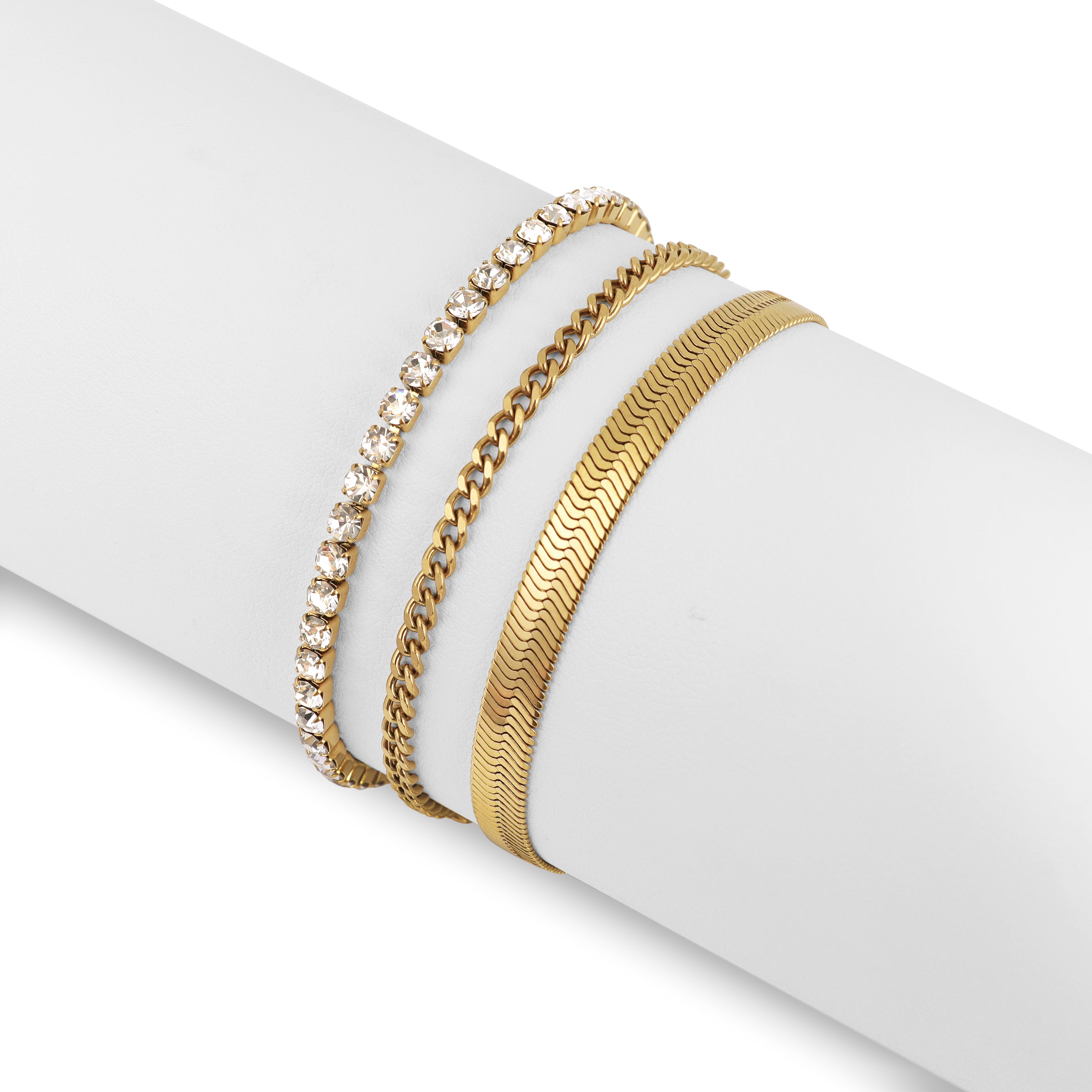 25 PC 18K Guld PVD -belagd rostfritt stål Kvinnomslagat armband SET / BND0020
