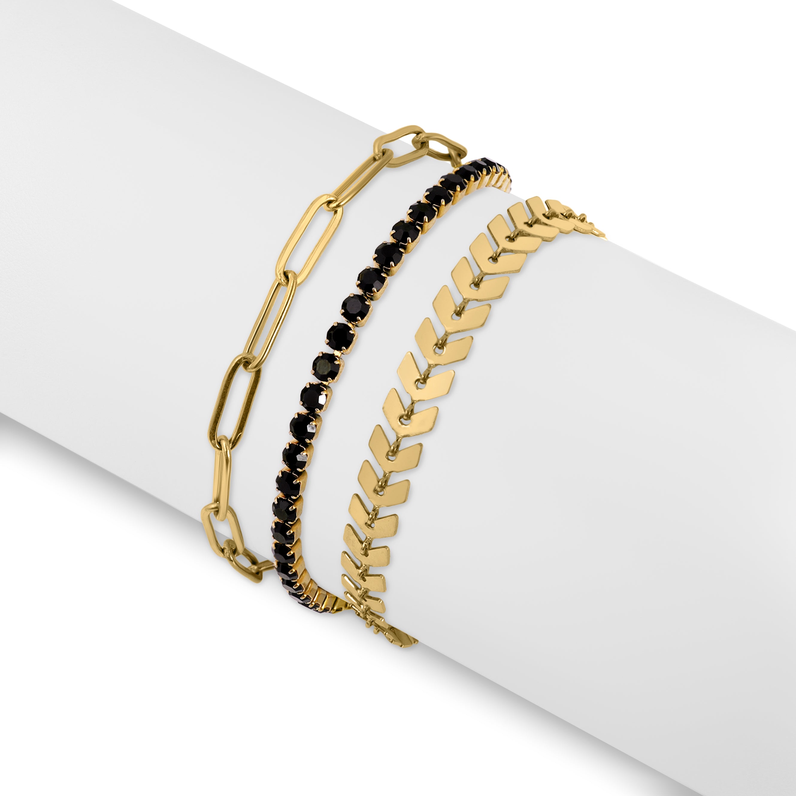 25 PC 18K Guld PVD -belagd rostfritt stål Kvinnomskiktat armband SET / BND0019